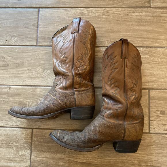 VTG Justin Cowboy Boots 9 D Brown Elephant Print USA Made Rockabilly Western main image 6